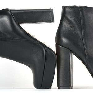 Aldo Black Genuine Leather High Block Heel Disco Ankle Boots NWOT